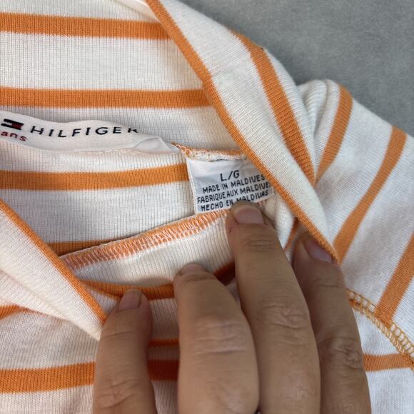 Tommy Hilfiger Shirt Women’s Large Yellow Crest Striped L/S Mock Turtleneck Fall - Picture 4 of 8